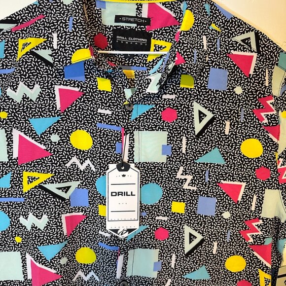 Saved By The Bell Look Button Shirt SzL Retro 80s Geometric All Over Print - Picture 7 of 12